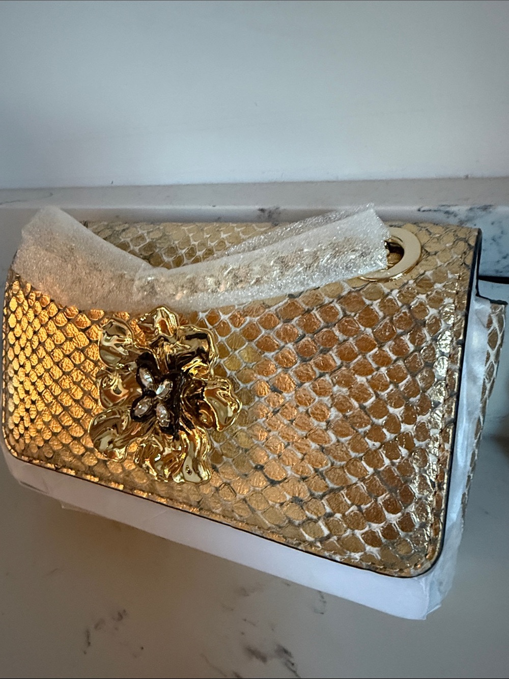 Alexis Bittar Mini Bella Python Embossed Leather Clutch Color Gold Python NWT - Picture 5 of 14
